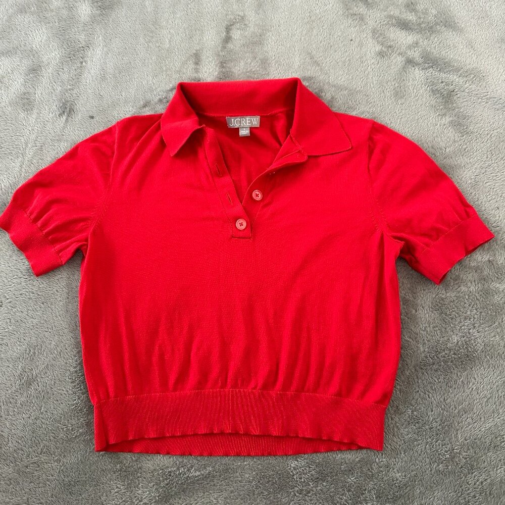 J. Crew 2025 Red Short Sleeve Sweater Polo Shirt SMALL 100% Cotton